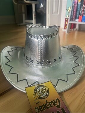 Chapeau Metallic Silver Cowboy Hat with Black Stitching